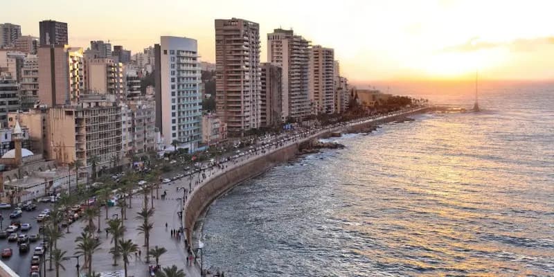 Beirut's coast and skyline beside the Mediterranean